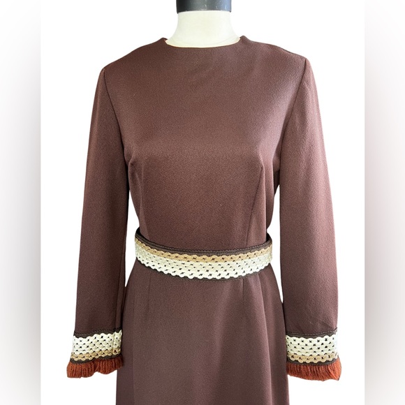 FRED ROTHSCHILD Vintage Brown Long Sleeve Dress - Picture 2 of 5